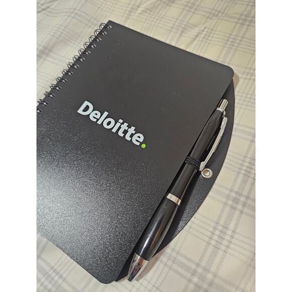 NEW Spector & Co Deloitte Black 5" x 7" Spiral Lined Notebook with Pen, Lot of 2 - Picture 3 of 9